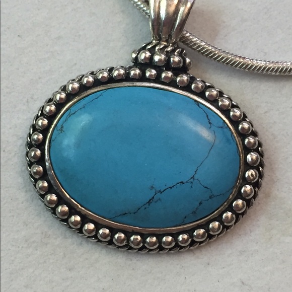 Beautiful 925 Han sterling Silver turquoise bracelet and necklace set - Picture 3 of 7